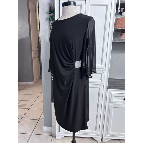 JBS Petite Dresses & Skirts - Black Sheer Flutter Sleeve Rhinestone Draped Cocktail Dress LARGE